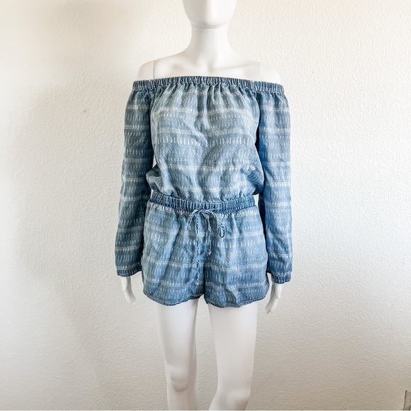 cloth & stone Pants - Cloth & Stone Long Sleeve Tencel Romper Off Shoulder Chambray Size XS